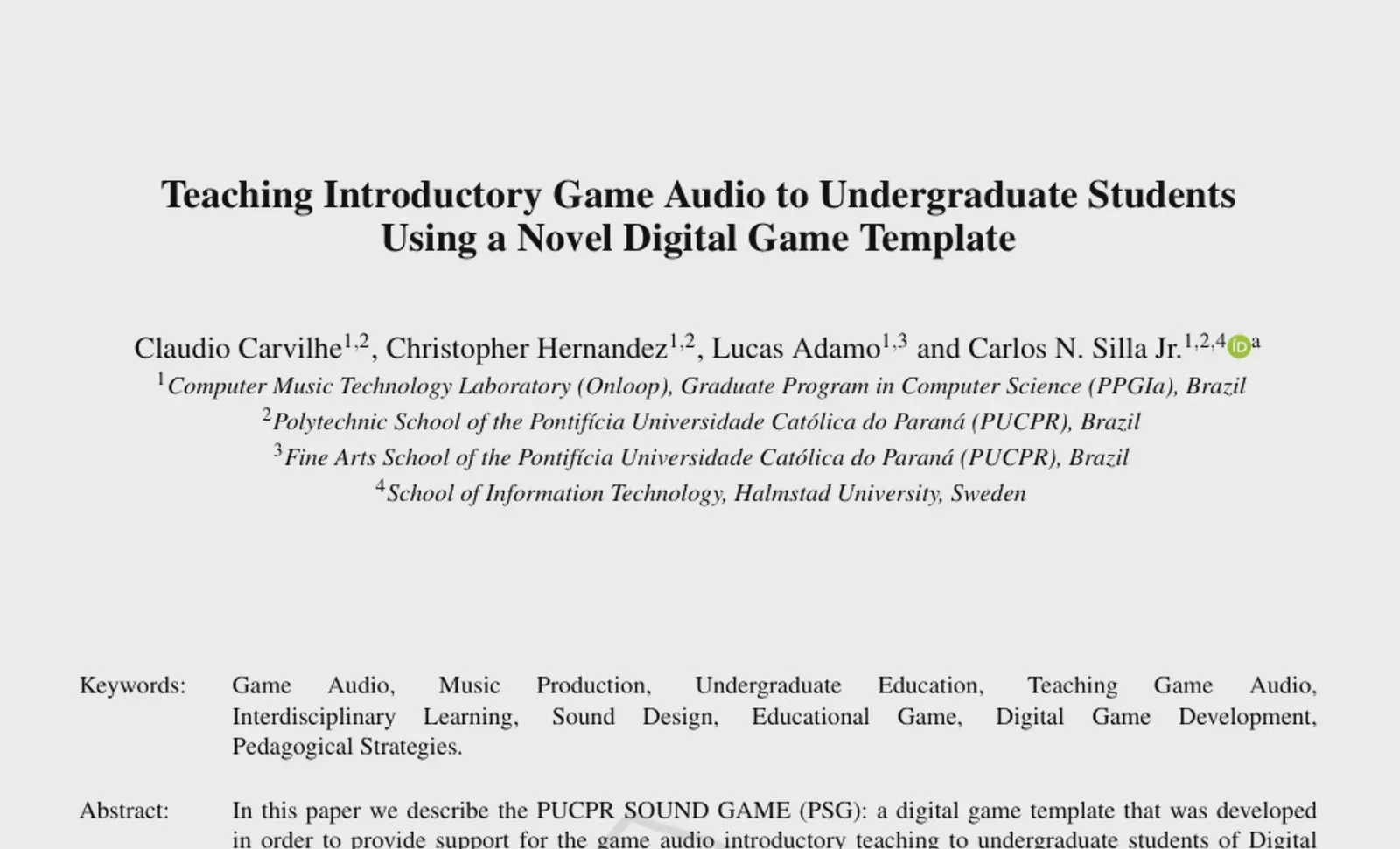 Teaching Introductory Game Audio to Undergraduate Students Using a Novel Digital Game Template
